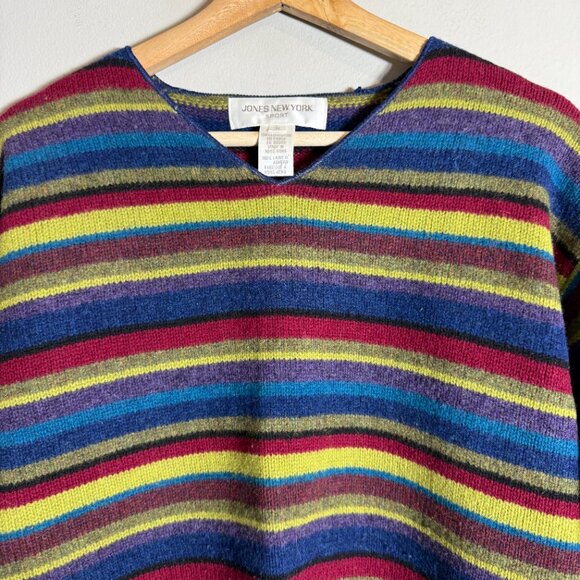 Vtg Jones New York Sport Lambswool Striped V-Neck Sweater Pullover Women's Small - Picture 5 of 11